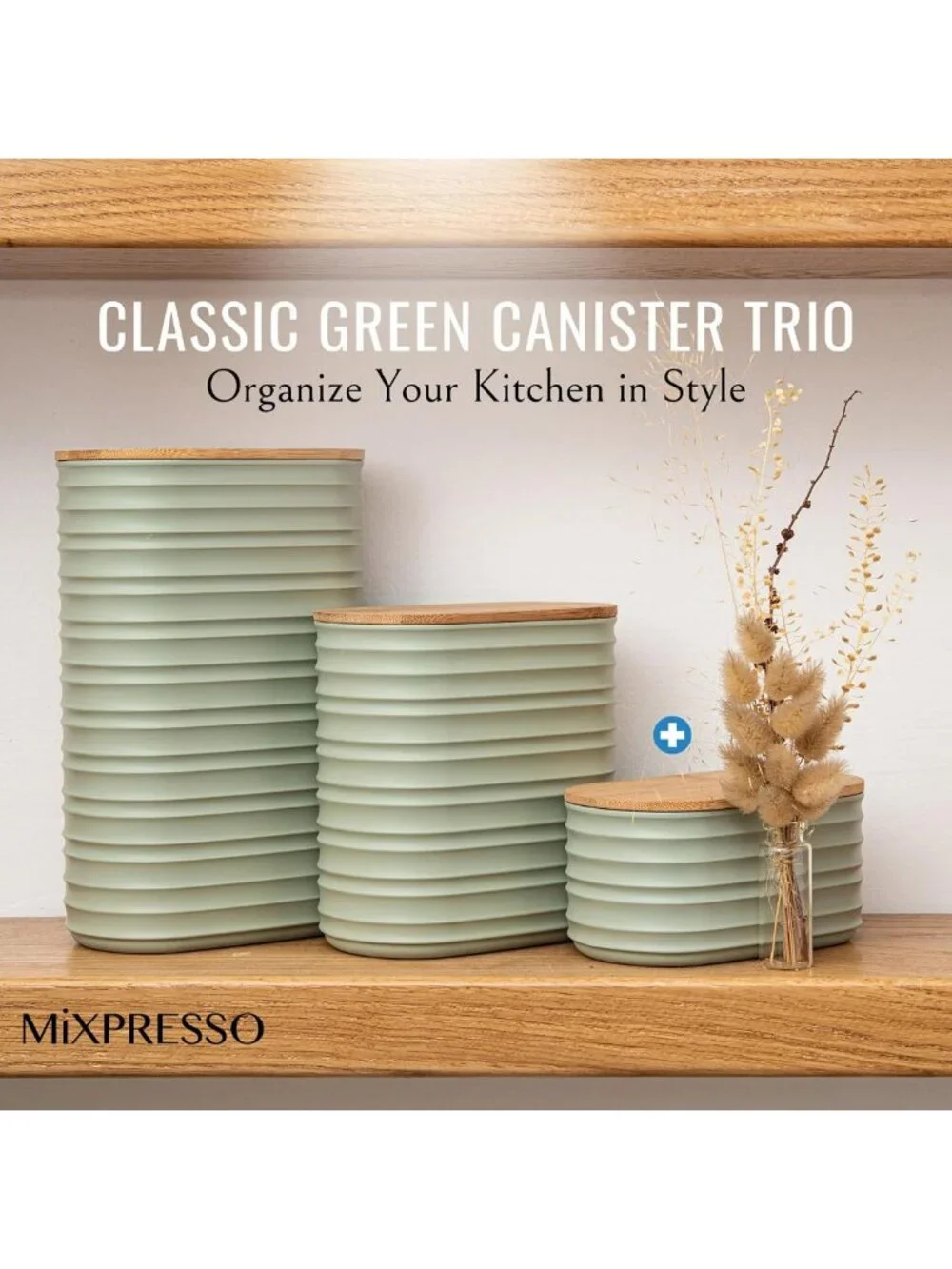 Stylish 3-Piece Green Kitchen Canister Set for Coffee, Sugar & Tea Storage